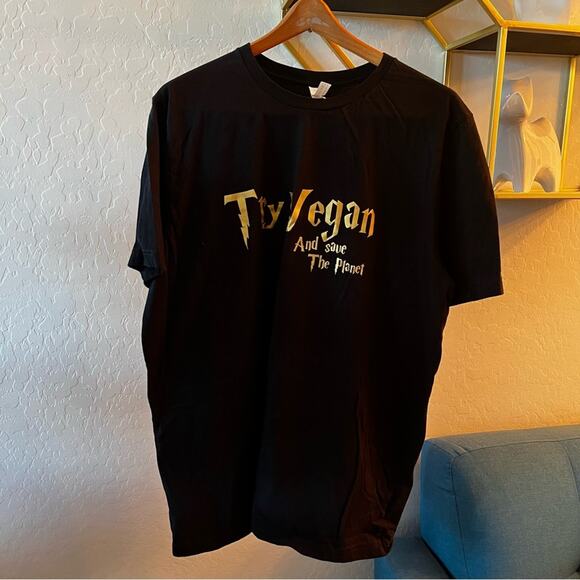 Bella Canvas Try Vegan Harry Potter style graphic tee shirt unisex XXL 2XL - Picture 3 of 4